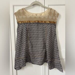 Anthropologie Floreat Grey, Cream and Gold Geometric Sleeveless Blouse  Size XS